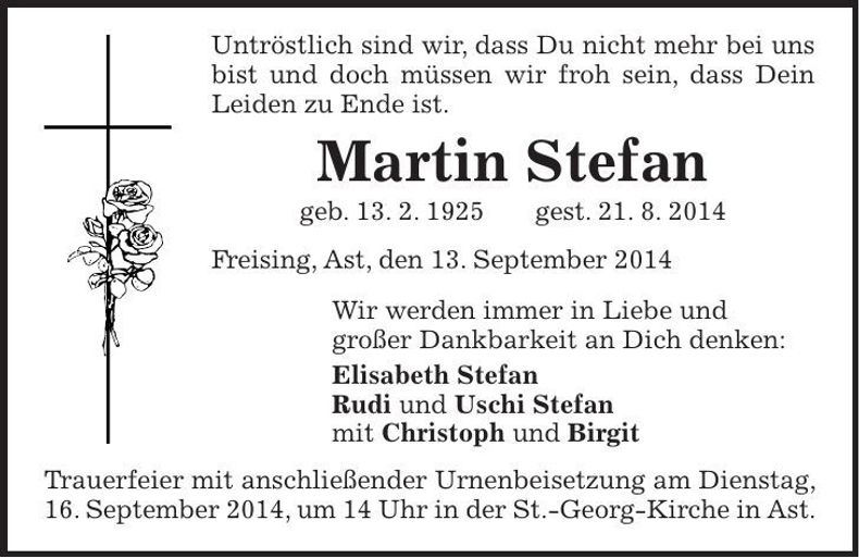 Traueranzeige Martin Stefan