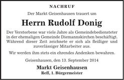 Traueranzeige Rudolf Donig