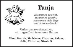 Traueranzeige Tanja Kiefl