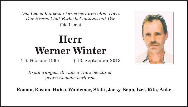 Traueranzeige Winter Werner