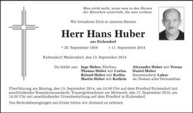Traueranzeige Hans Huber
