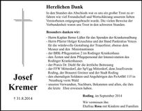 Traueranzeige Josef Kremer