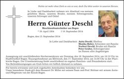 Traueranzeige Günter Deschl