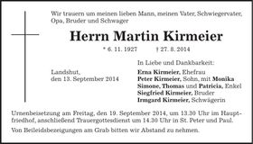 Traueranzeige Martin Kirmeier