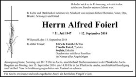 Traueranzeige Alfred Foierl