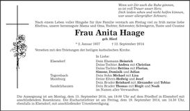 Traueranzeige Anita Haage