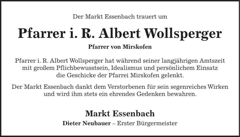 Traueranzeige Albert Wollsperger