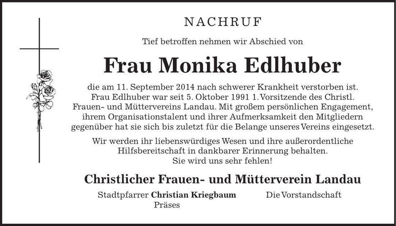 Traueranzeige Monika Edlhuber