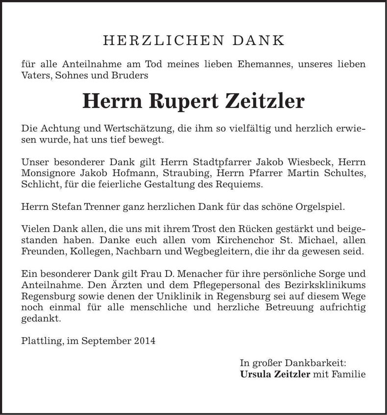 Traueranzeige Rupert Zeitzler