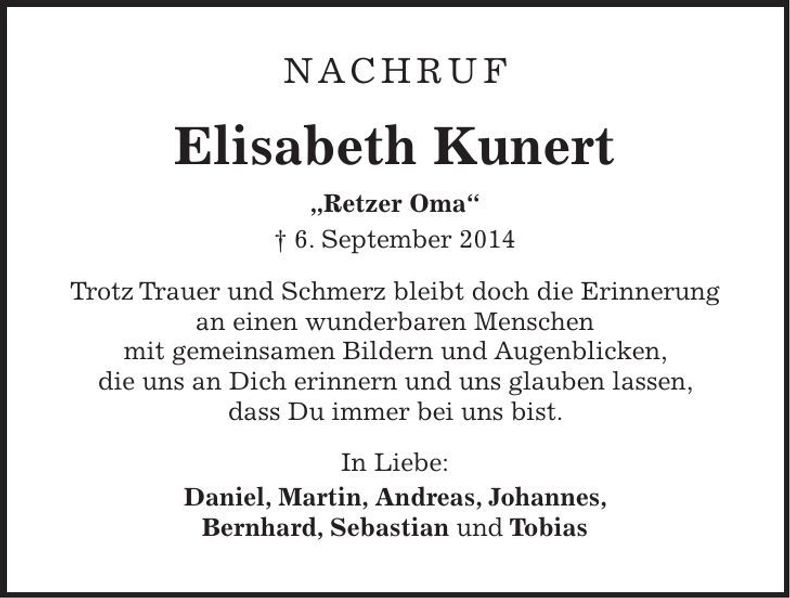 Traueranzeige Elisabeth Kunert