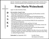 Traueranzeige Maria Weinschenk