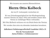 Traueranzeige Otto Kolbeck