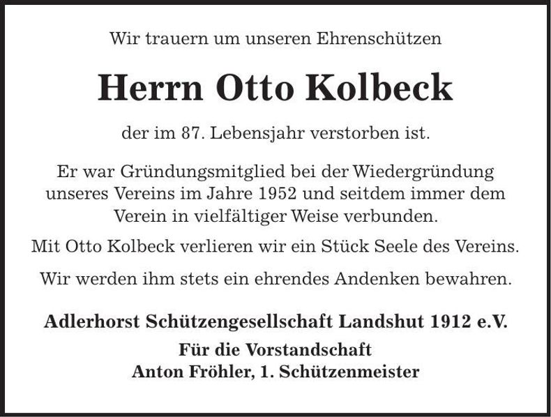 Traueranzeige Otto Kolbeck