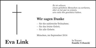Traueranzeige Eva Link
