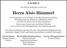 Traueranzeige Alois Hämmerl