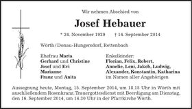 Traueranzeige Josef Hebauer