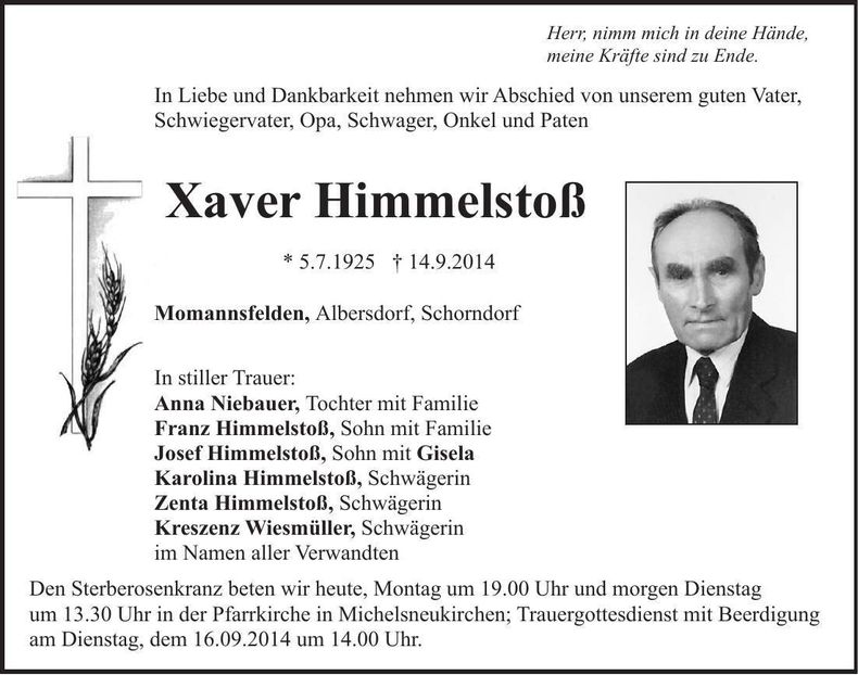 Traueranzeige Xaver Himmelstoß