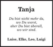 Traueranzeige Tanja Kiefl