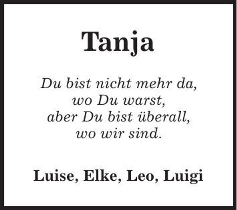 Traueranzeige Tanja Kiefl