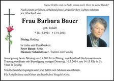 Traueranzeige Barbara Bauer