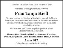 Traueranzeige Tanja Kiefl