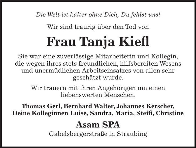Traueranzeige Tanja Kiefl