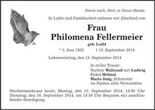 Traueranzeige Philomena Fellermeier