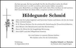 Traueranzeige Hildegunde Schmid