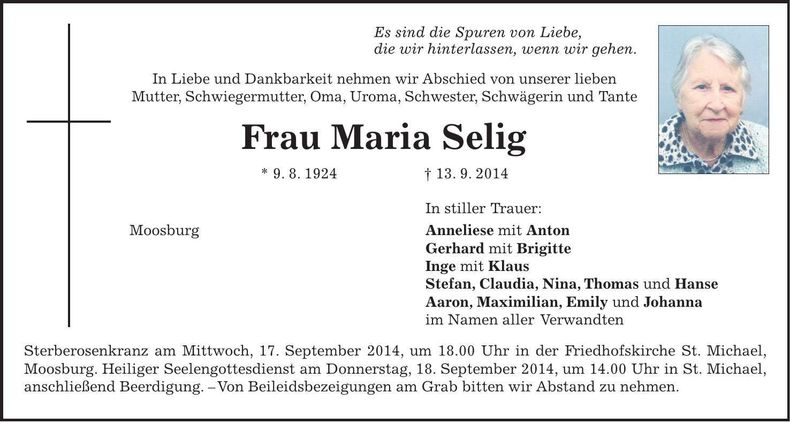 Traueranzeige Maria Selig