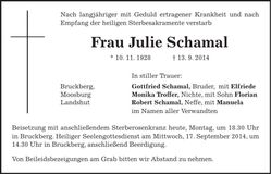 Traueranzeige Julie Schamal