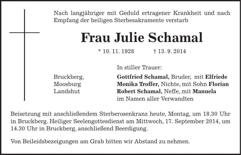 Traueranzeige Julie Schamal