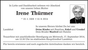 Traueranzeige Irene Thürmer