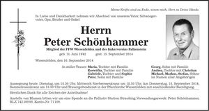 Traueranzeige Peter Schönhammer
