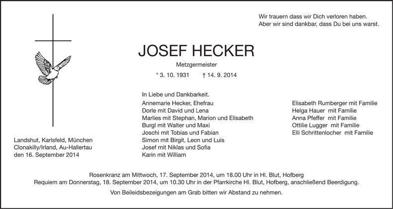 Traueranzeige Josef Hecker