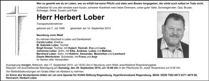 Traueranzeige Herbert Lober