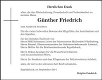 Traueranzeige Günther Friedrich