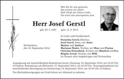 Traueranzeige Josef Gerstl