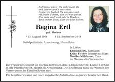Traueranzeige Regina Ertl