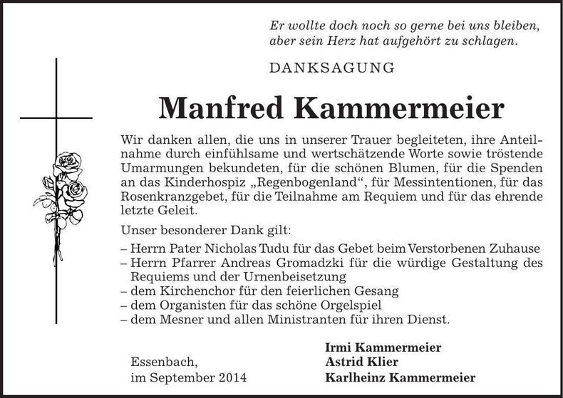 Traueranzeige Manfred Kammermeier