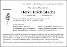 Traueranzeige Erich Stache