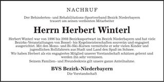 Traueranzeige Herbert Winterl