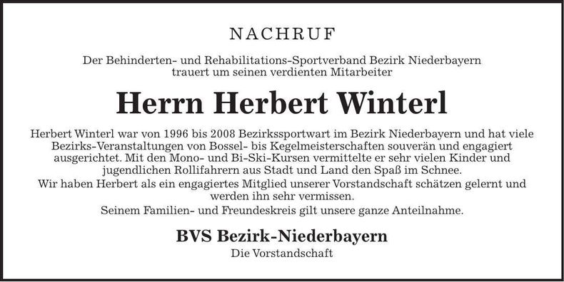 Traueranzeige Herbert Winterl