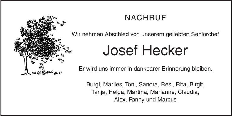 Traueranzeige Josef Hecker
