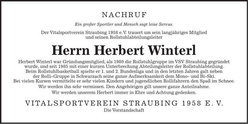 Traueranzeige Herbert Winterl