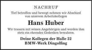 Traueranzeige Hans Huber