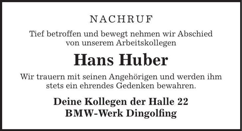 Traueranzeige Hans Huber
