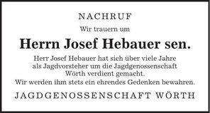 Traueranzeige Josef Hebauer sen.