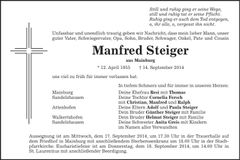 Traueranzeige Manfred Steiger