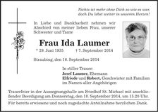 Traueranzeige Ida Laumer