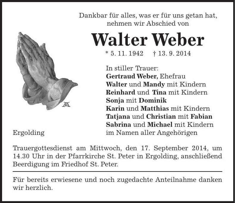 Traueranzeige Walter Weber
